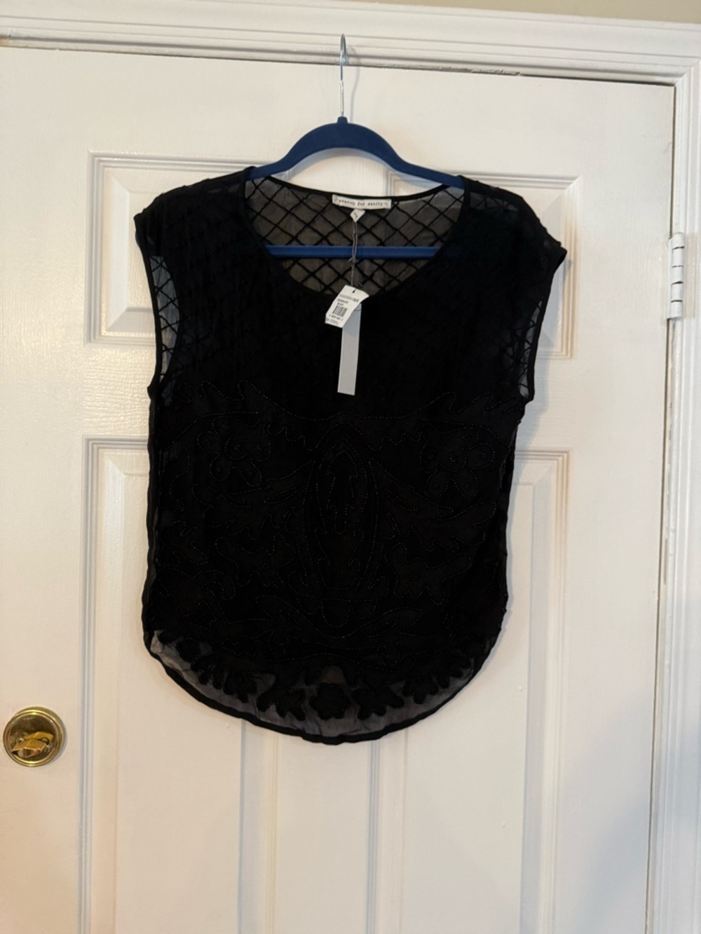 Search for Sanity Black Beaded Lace Cap Sleeve Blouse